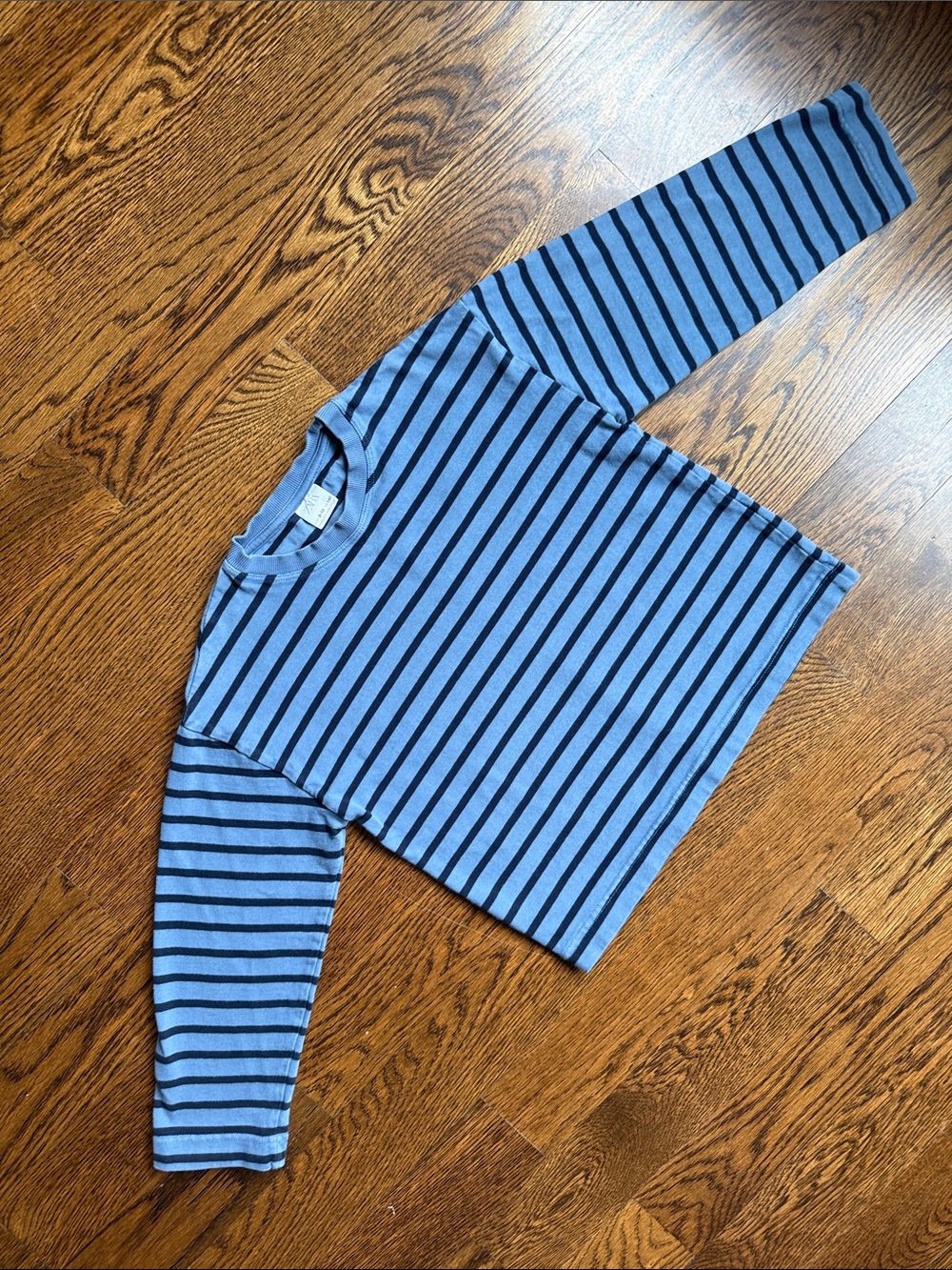 Zara Kids Blue and Navy Striped Crewneck Tee
